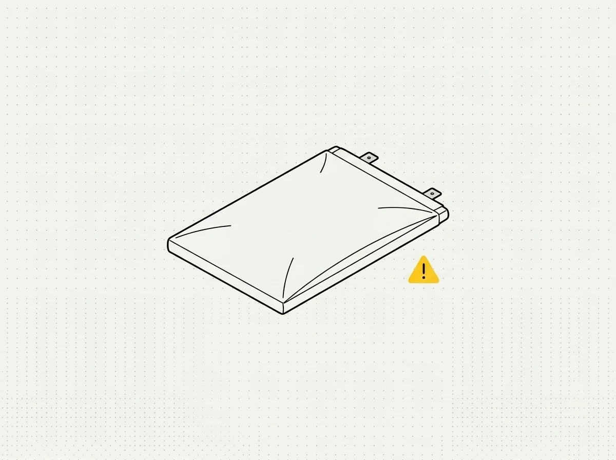 An Apple Watch with a swollen battery pushing the display up and off the case, beside a fresh replacement cell