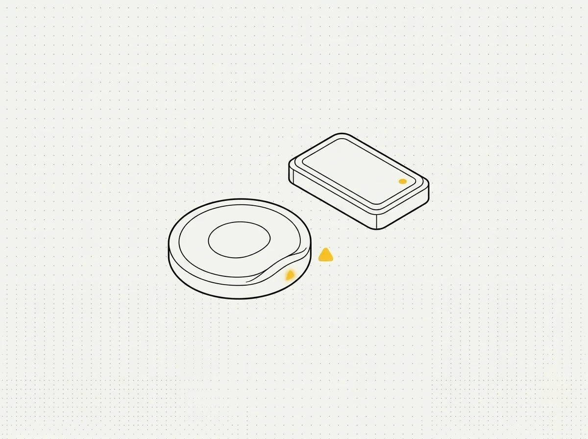 A Samsung Galaxy Watch with a swollen battery lifting the screen off the body, next to a fresh replacement cell
