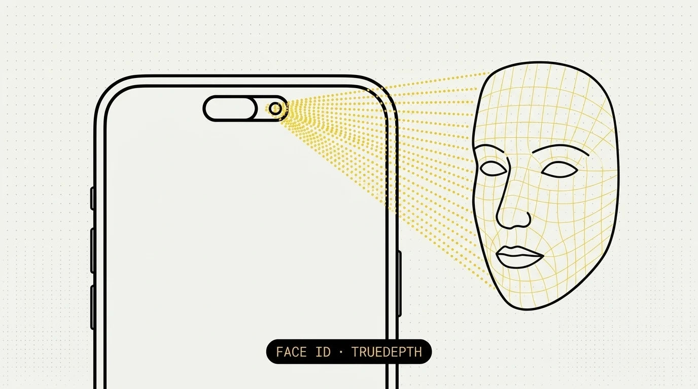 Diagram of the iPhone TrueDepth dot-projector and flood illuminator behind the screen