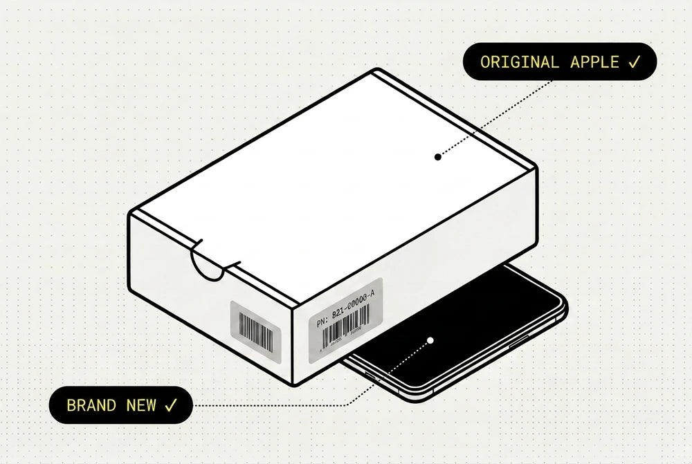 A plain white sealed service-part box with a genuine screen inside.