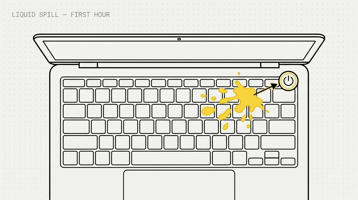 Liquid spilled across a MacBook keyboard